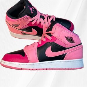 Air Jordan 1 Mid GS Pink Magenta Black Youth Sneakers 554725-662 Size 6.5Y